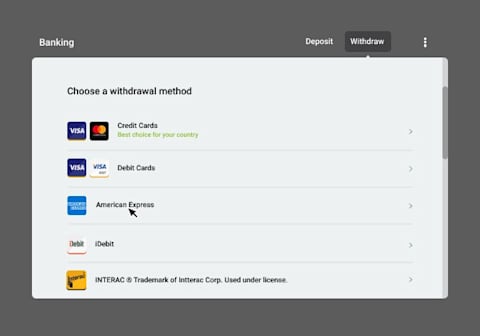 Select AMEX for withdrawals
