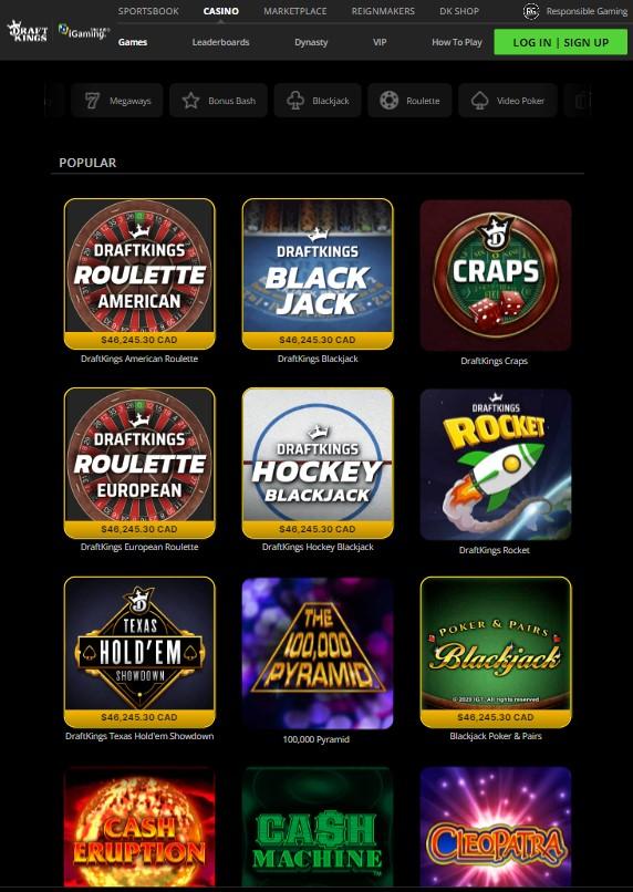 DraftKings Ontario Casino popular games.jpg