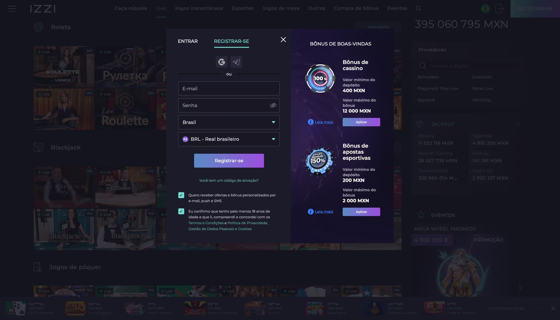 Izzi casino cadastro