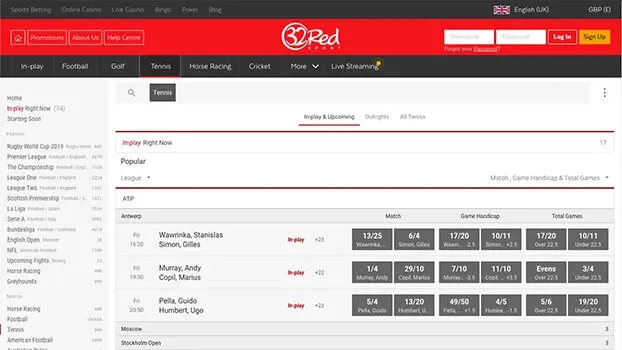 Screenshot of 32red Tennis Thumbnail