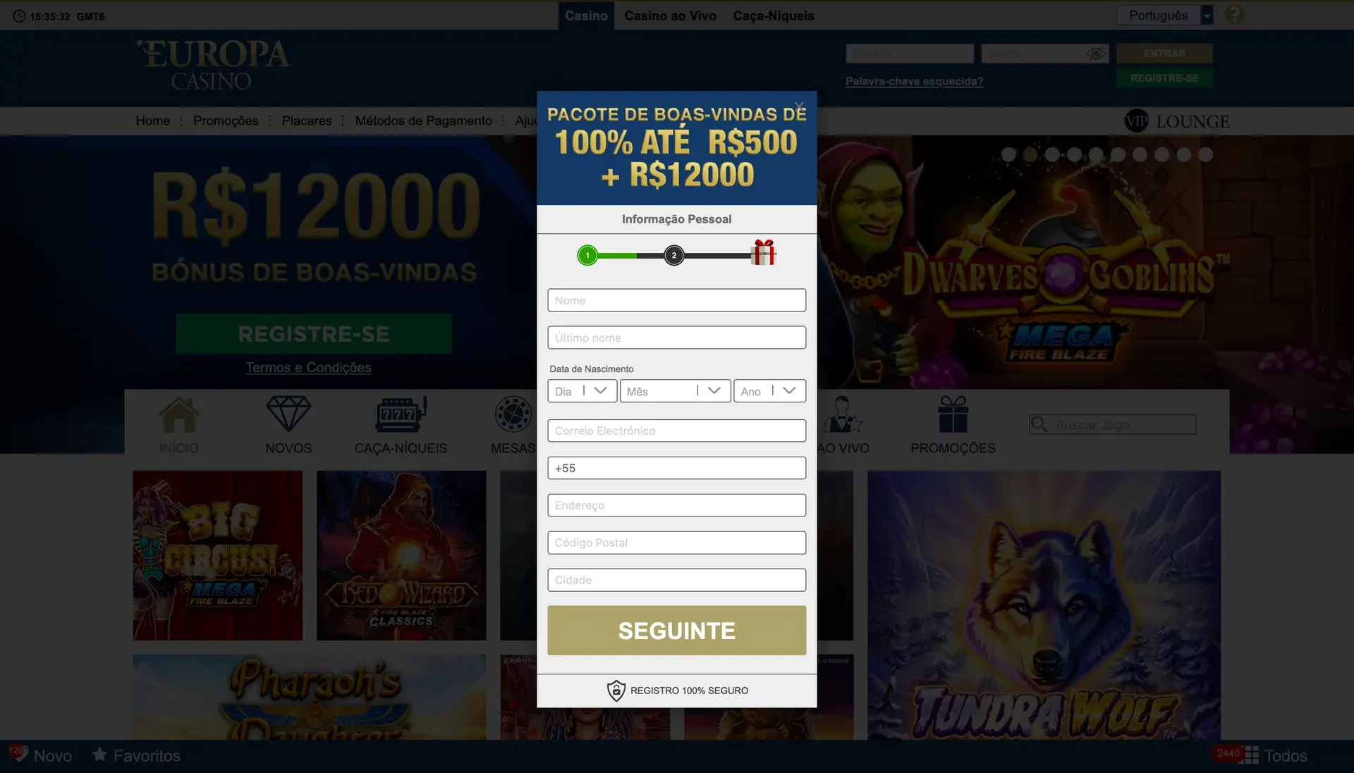 Europa Casino BR Sign Up Screenshot Thumbnail