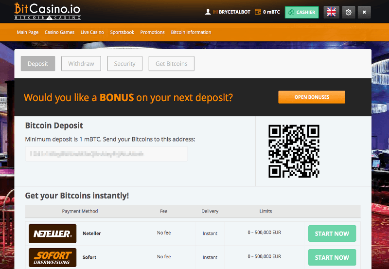 bitcoin casino deposit with credit card