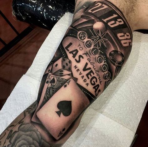 Fake Tattoo Arm Sleeve Las Vegas Gambling Design (T8)