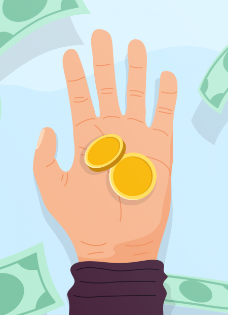 coins in someone's palm