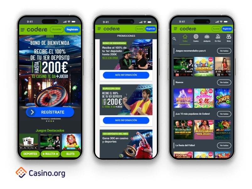 capturas de pantalla de codere casino