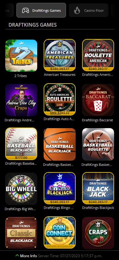 This image shows the exclusive DraftKings online casino games available at DraftKings Casino New Jersey.