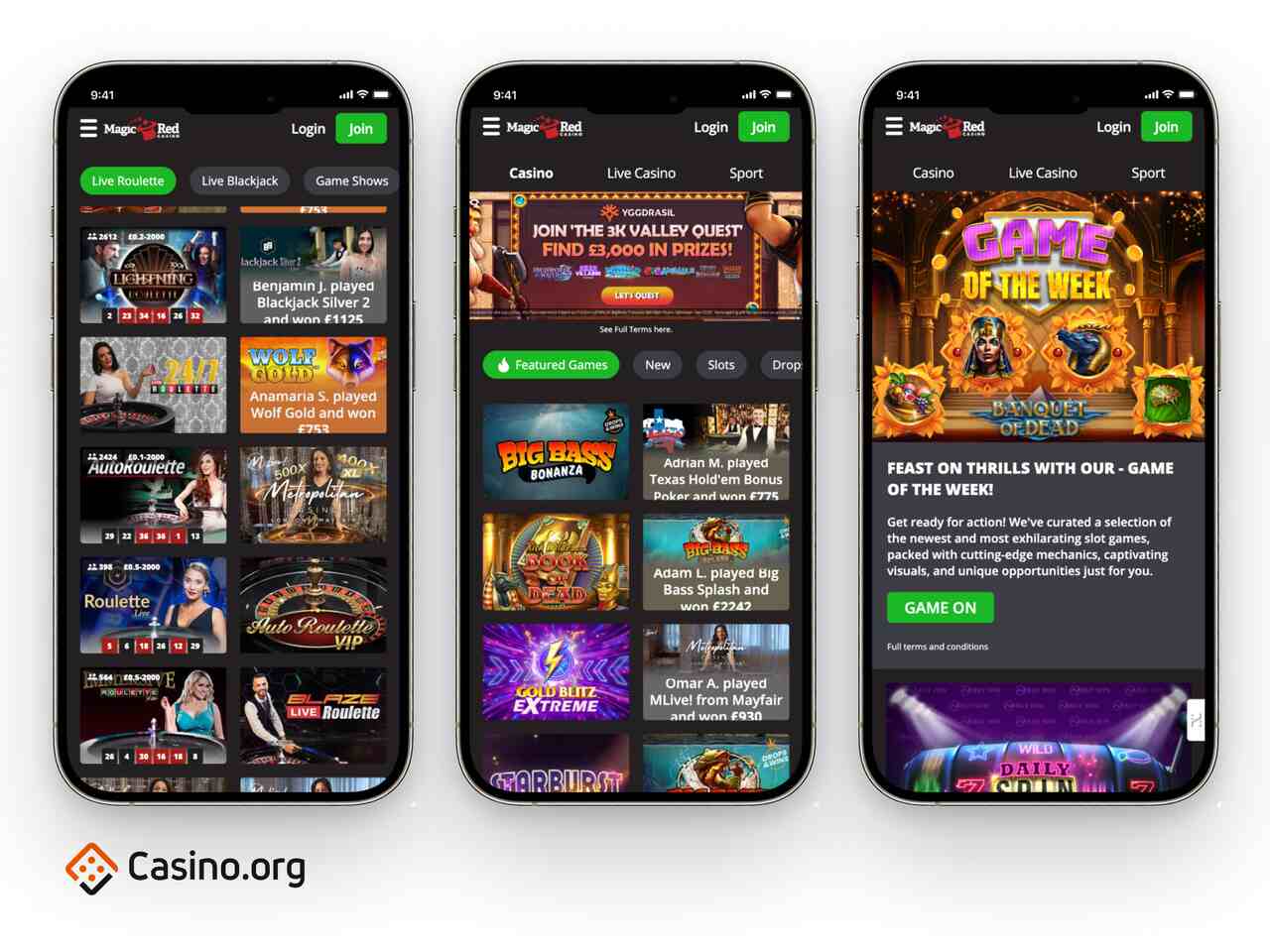 Magic Red Casino games lobby and promotions