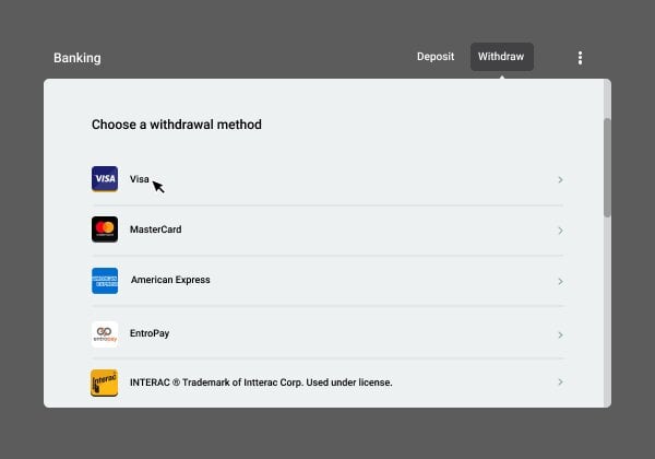 Pick Visa for a casino withdrawal