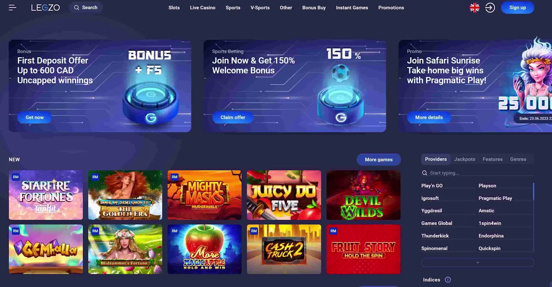 Legzo online casino games