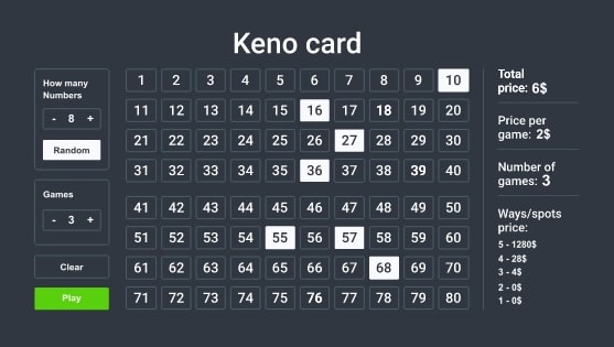 Keno card 3