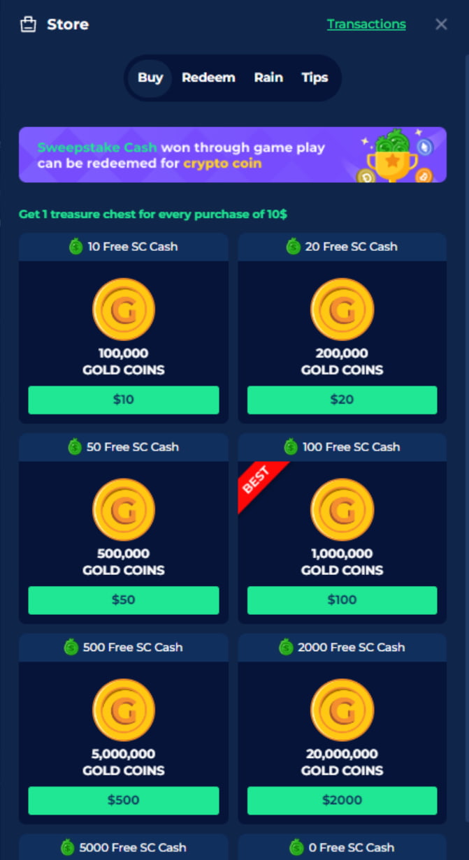 LuckyBird.io Coin Packages