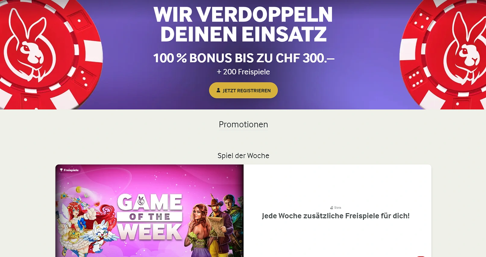 Vorschau der mycasino.ch Aktions-Seite mit diversen Angeboten