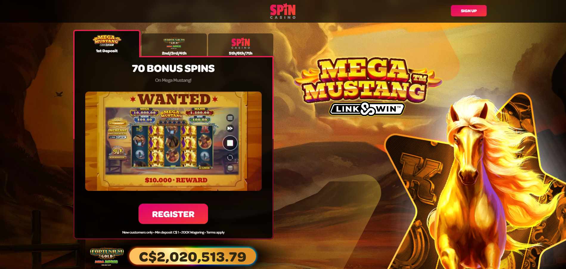 Spin Casino - Free spins for $1