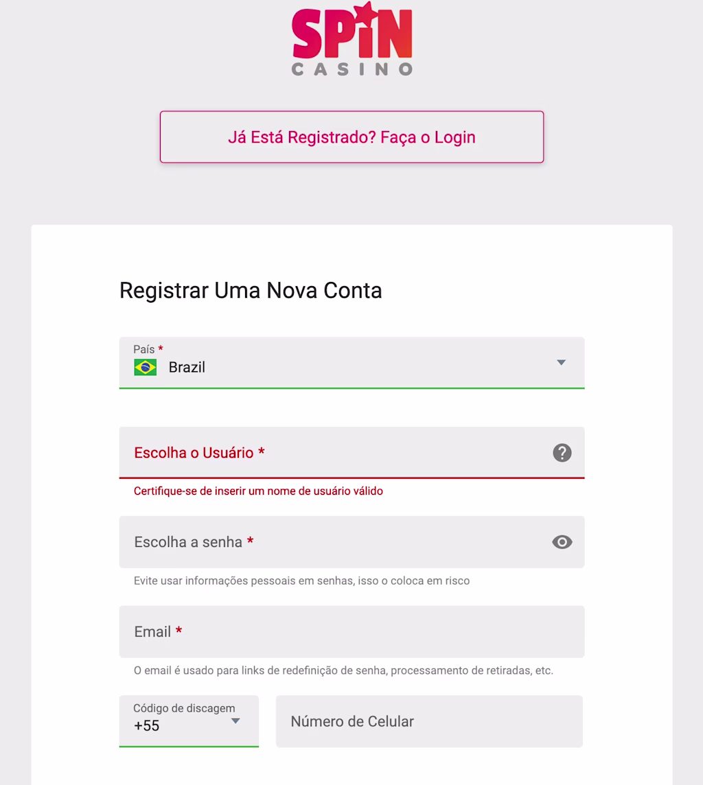 Cadastro Spin Casino Pt-br