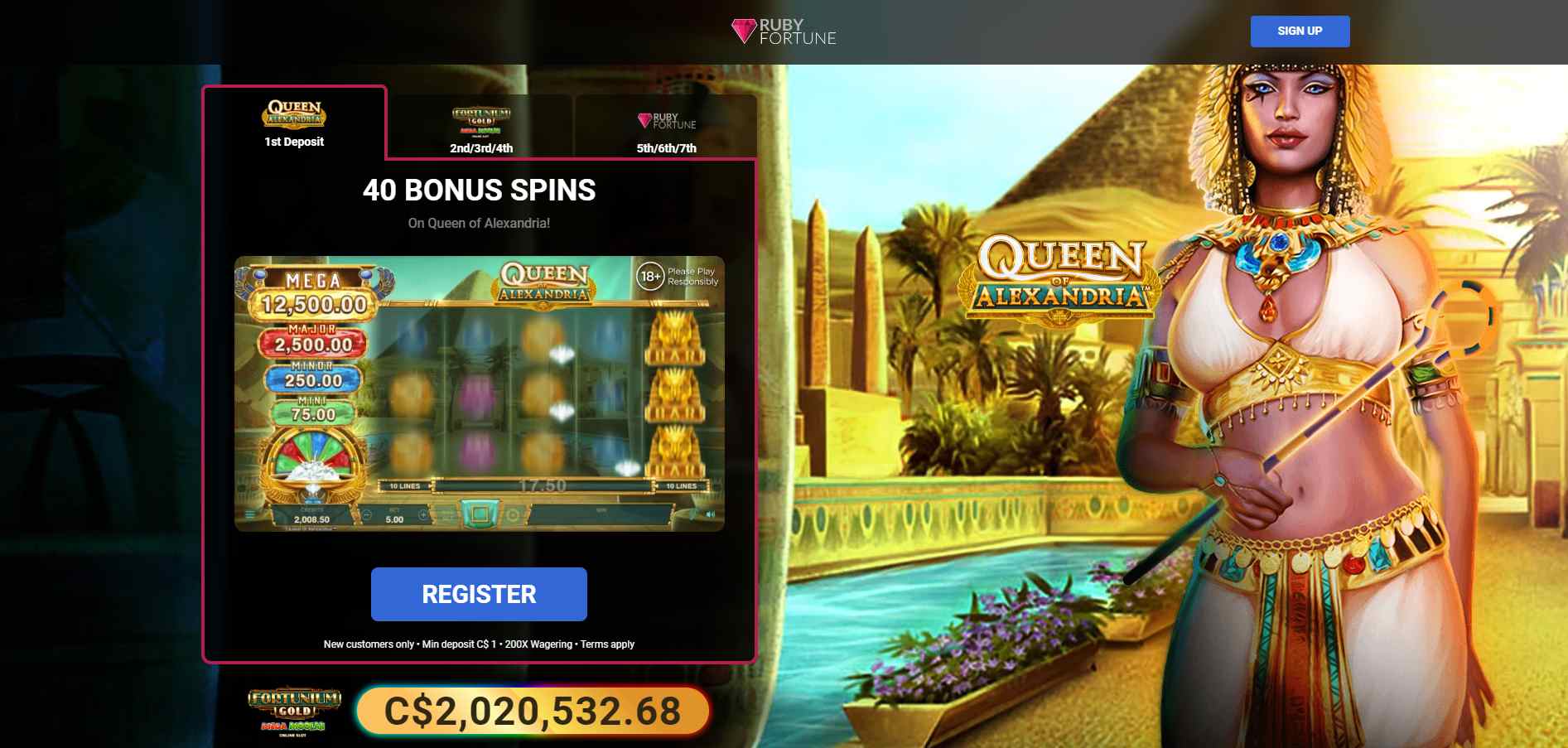 Ruby Fortune - Free spins for $1