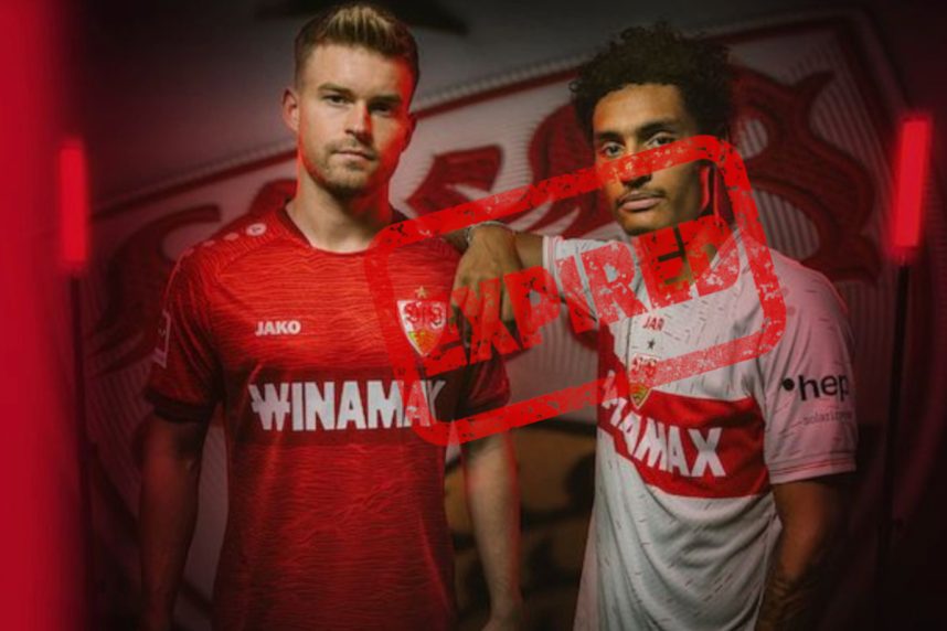 Winamax verschwindet 2025 von den VfB-Trikots (Bilder: VfB Stuttgart, Pixabay/P. Linforth) VfB-Spieler, Expired-Schild