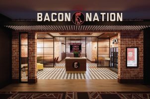 A rendering of Bacon Nation, a 24/7 bacon-forward eatery debuting at The D Las Vegas sometime in fall 2022.