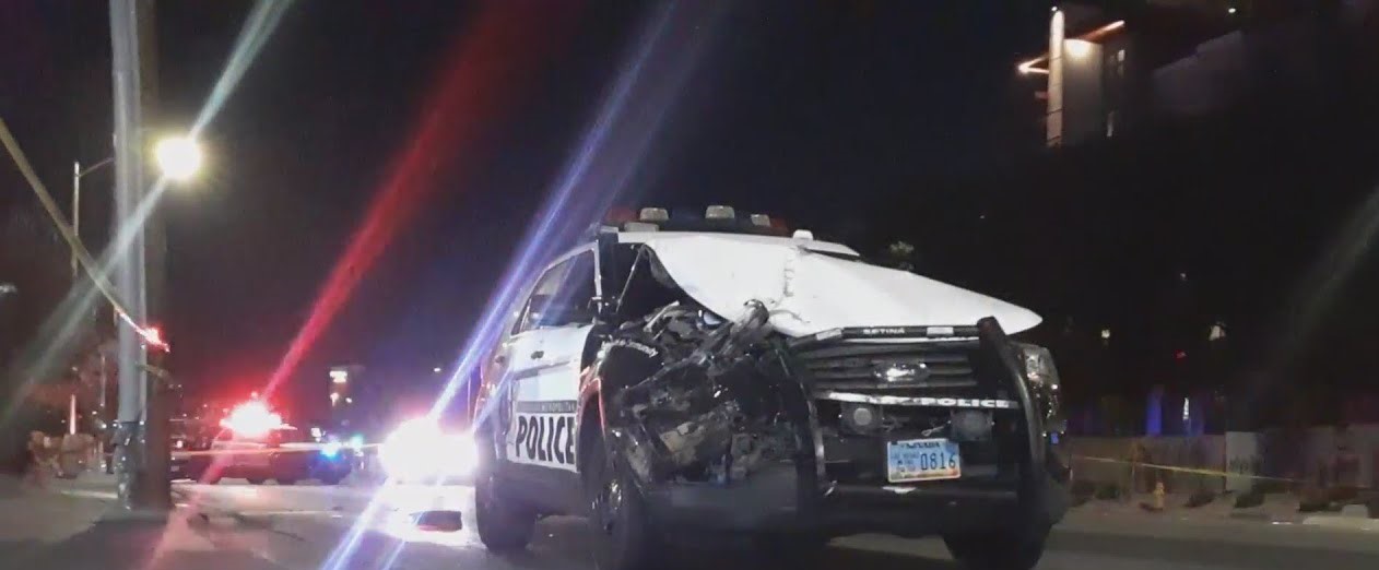 Las Vegas Stolen Car Strikes Police Car in Pursuit Near The Strip