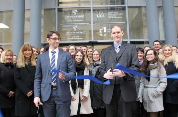 Ronald Benter (left) and Benjamin Schwanke cut the ribbon for the official opening of the authority of the GGL