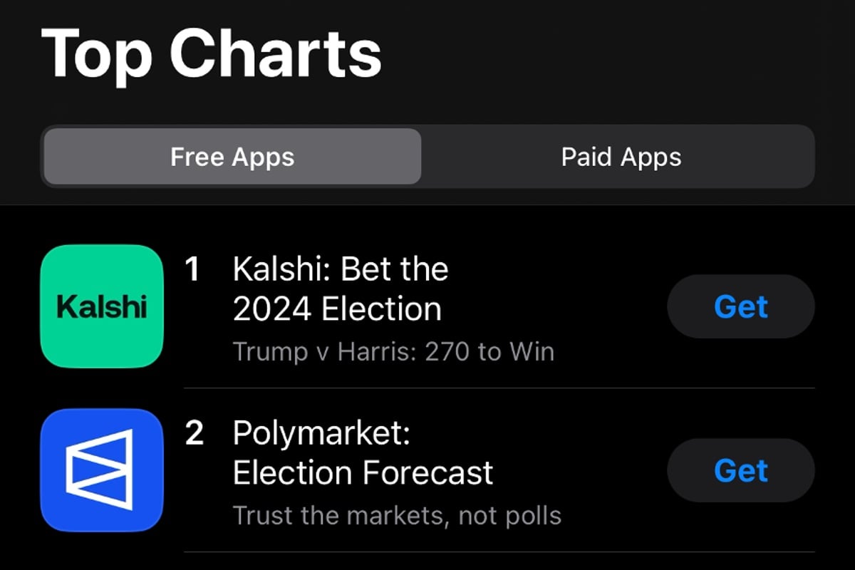 Election Betting Apps Kalshi, Polymarket Top Apple App Store