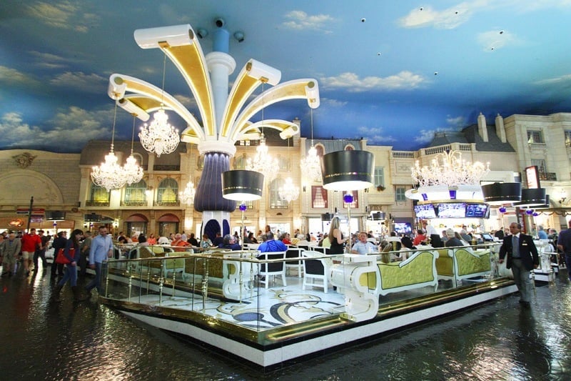 Inside the Paris casino, pathways leading to shops and restaurants