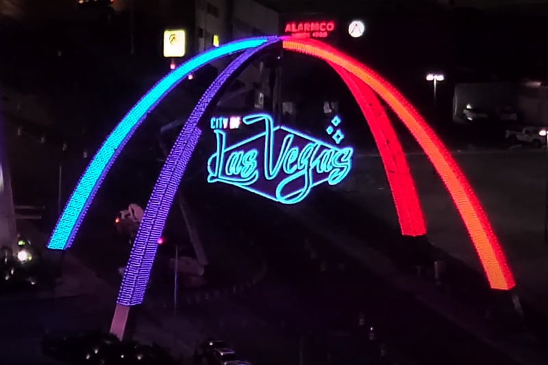 New Las Vegas Sign I Downtown Las Vegas arches light up for the first time  