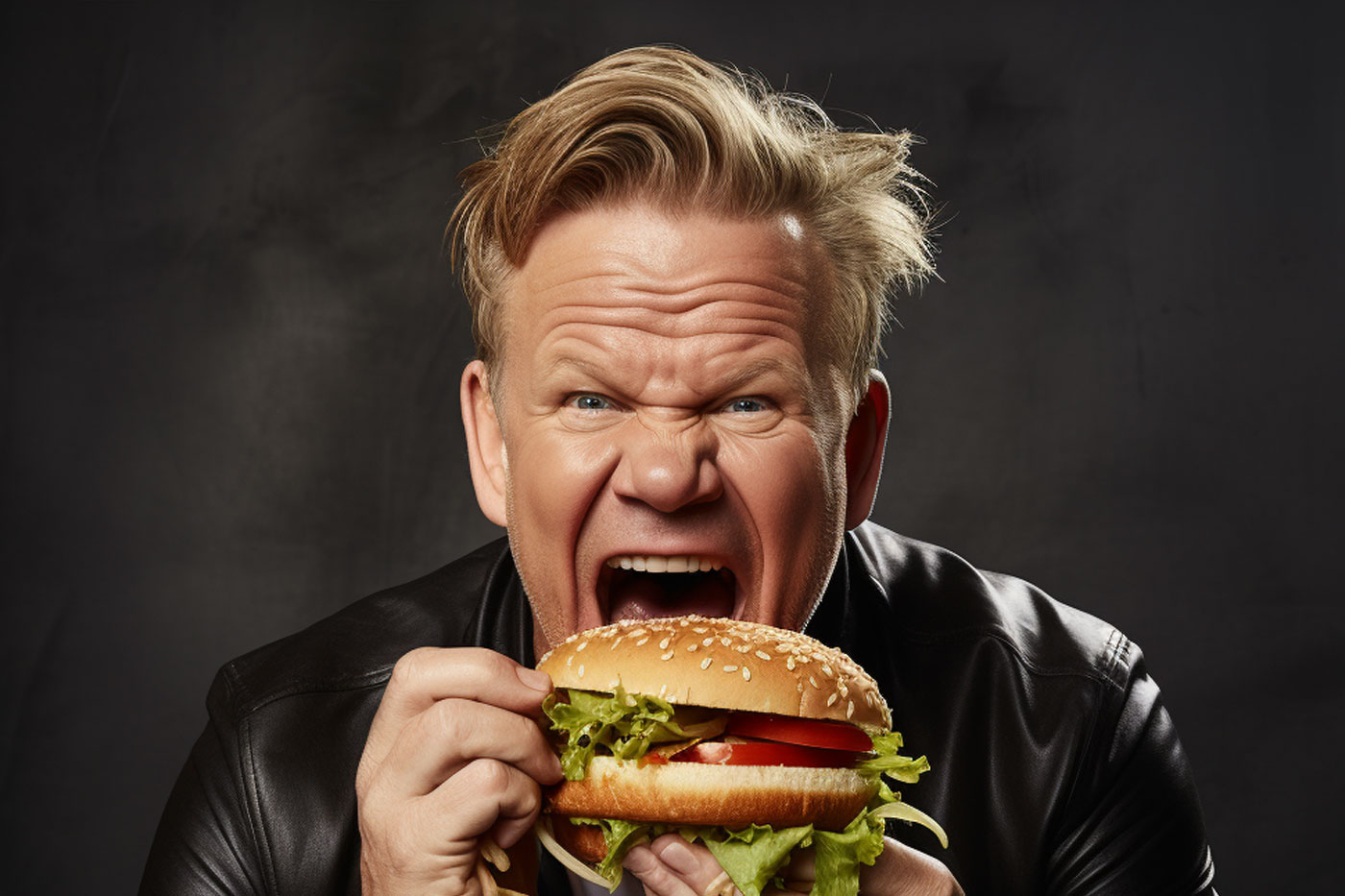 Flamingo Rumors Gordon Ramsay Burger Vanderpump Pushing Bird Bar Out   Gordon Ramsay Biting Into Burger Ai 